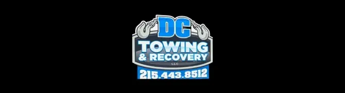 DC Towing & Recovery logo with phone number 215-448-8512 on a black background