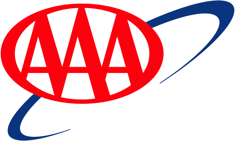 AAA logo with red letters inside a red oval and a blue swoosh around it