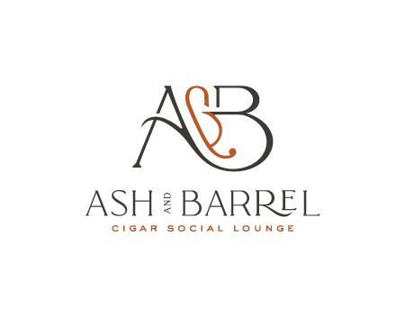 Ash and Barrel Cigar Social Lounge logo in black and amber on a white background