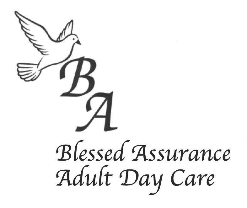 Logo with dove and BA initials above “Blessed Assurance Adult Day Care” text