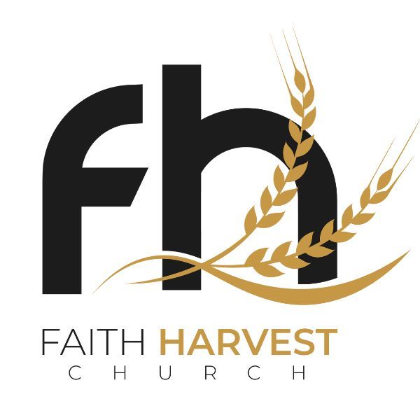 Faith Harvest Church logo with black “fh” letters and gold wheat accents