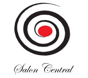 Salon Central logo with black spiral rings and a red center on a white background