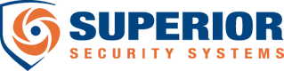 Superior Security Systems logo in blue, orange, and white on a gray background