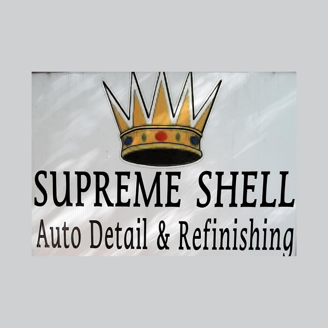 Supreme Shell Auto Detail & Refinishing logo with gold crown above black text on white background