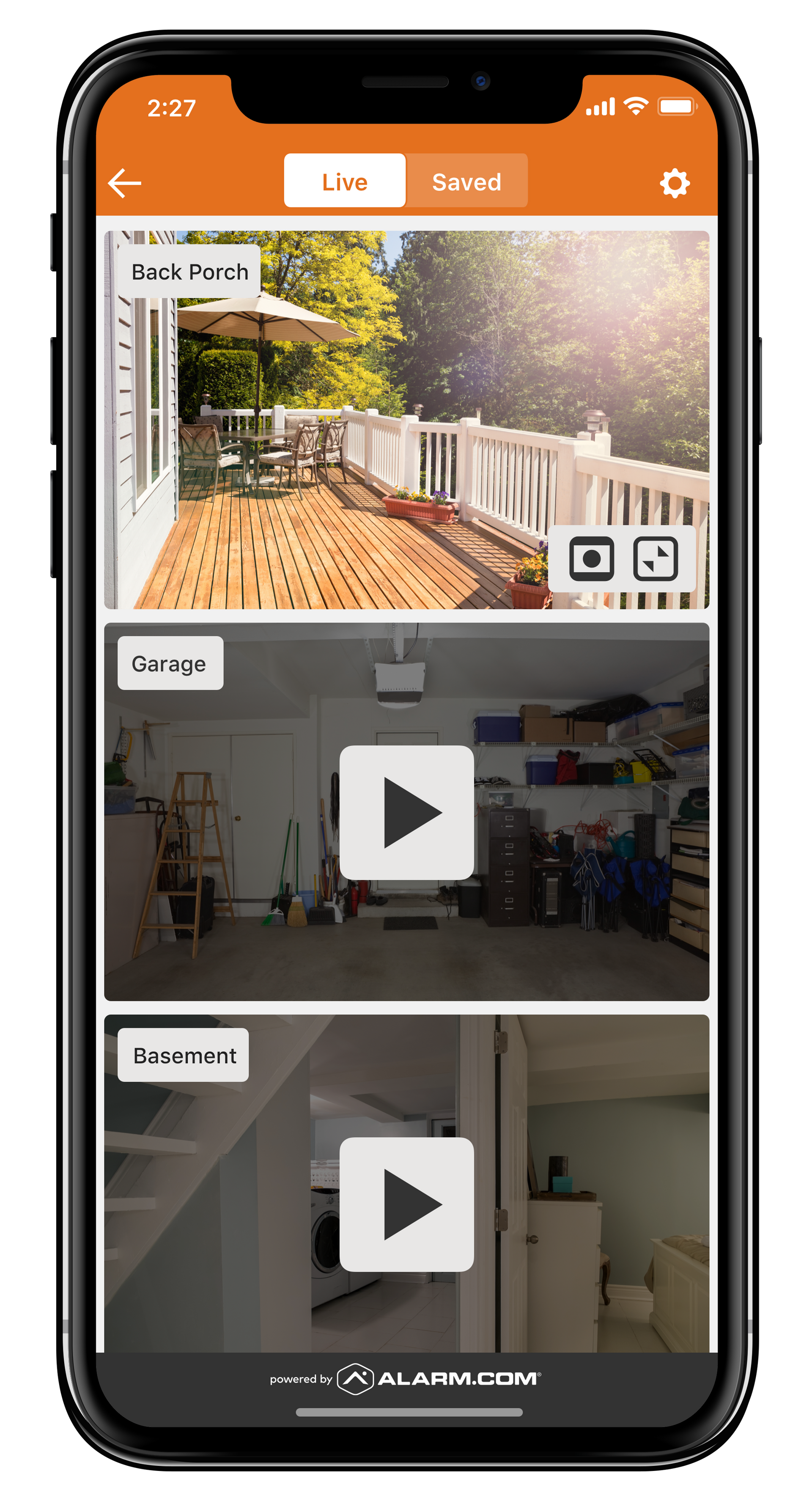 Smartphone showing a home-service app with balcony, kitchen, and interior renovation thumbnails