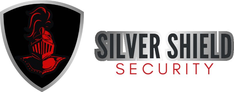 Silver Shield Security logo with red knight shield icon and gray-black text