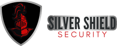 Silver Shield Security logo with red knight shield icon and gray-black text