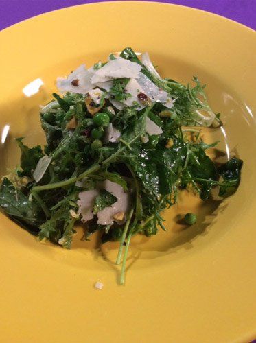 Arugula and Frisee Salad with Peas, Pistachios and Pecorino