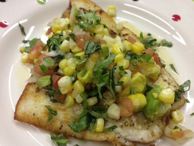 Sautéed Flounder with Local Tomato and Corn Salsa