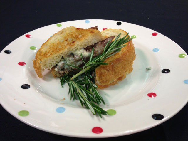 Tuscan Grilled Cheese and Filet of Beef Sandwich with Red Onion Jam