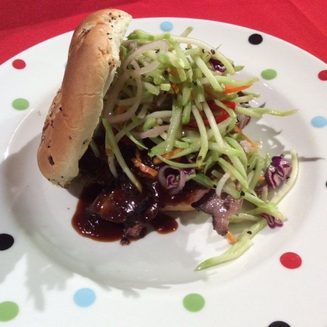 Barbecue Beef Brisket with Broccoli Slaw