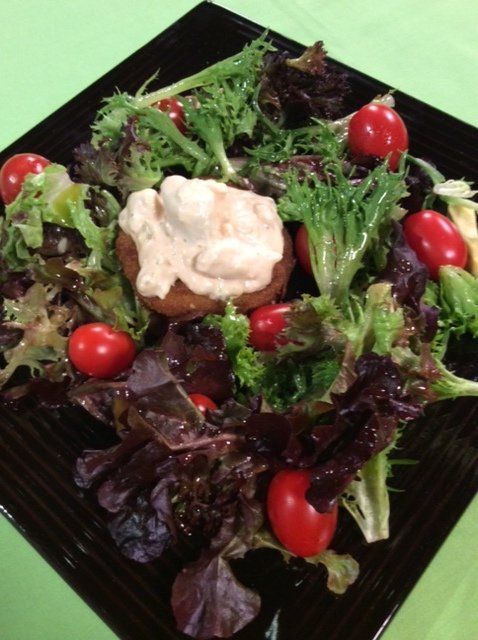 Fried Green Tomatoes Topped with Crab