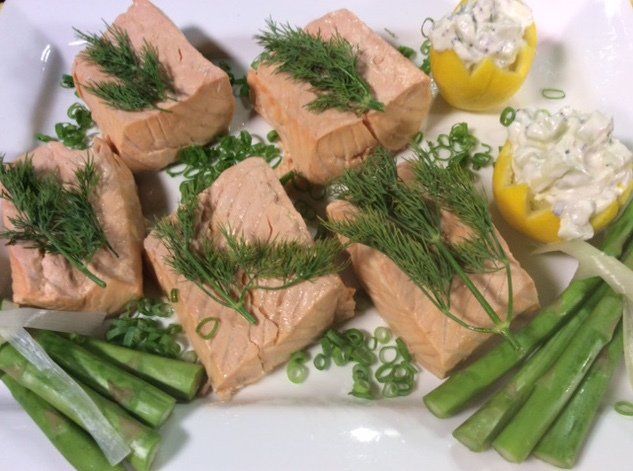 Poached Salmon Fillets with Lemon Mint Sauce
