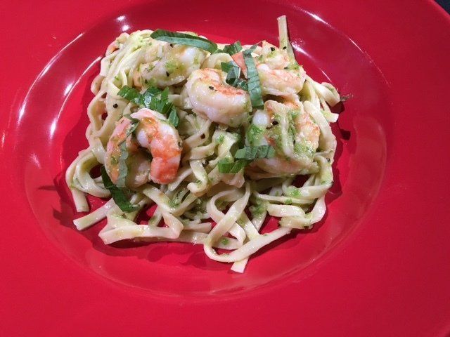 Linguine With Scallion Sauce and Sautéed Shrimp