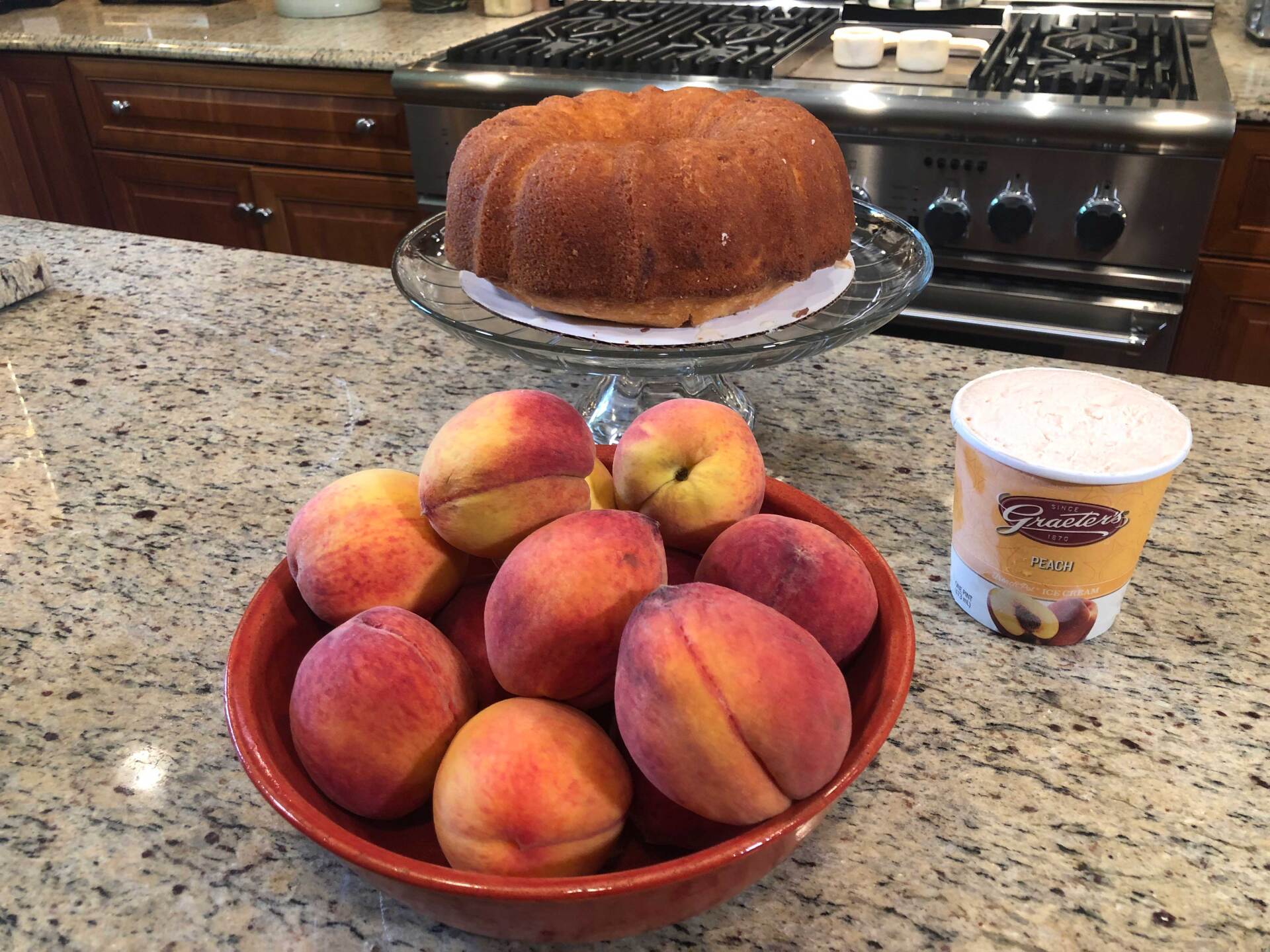 Pound Cake with Fresh Peaches and Peach Ice Cream