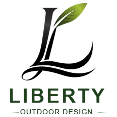 Liberty Outdoor Design logo with stylized black “L” and green leaf accent on white background
