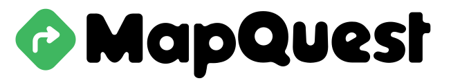 The mapquest logo is green and black on a white background.