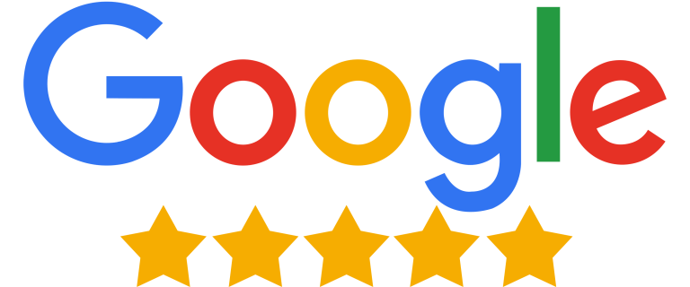 Google logo above five gold stars rating