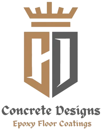 Logo: Shield with "CD" monogram and crown, "Concrete Designs" text, "Epoxy Floor Coatings" subtitle.