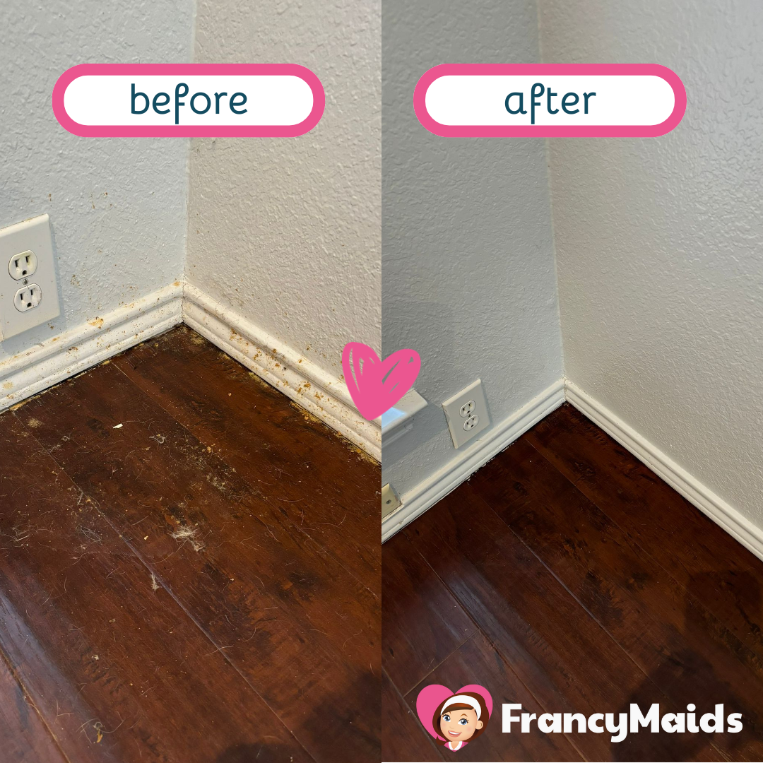 A before and after picture of a corner of a room