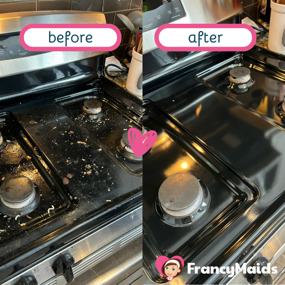 A before and after photo of a stove top oven.