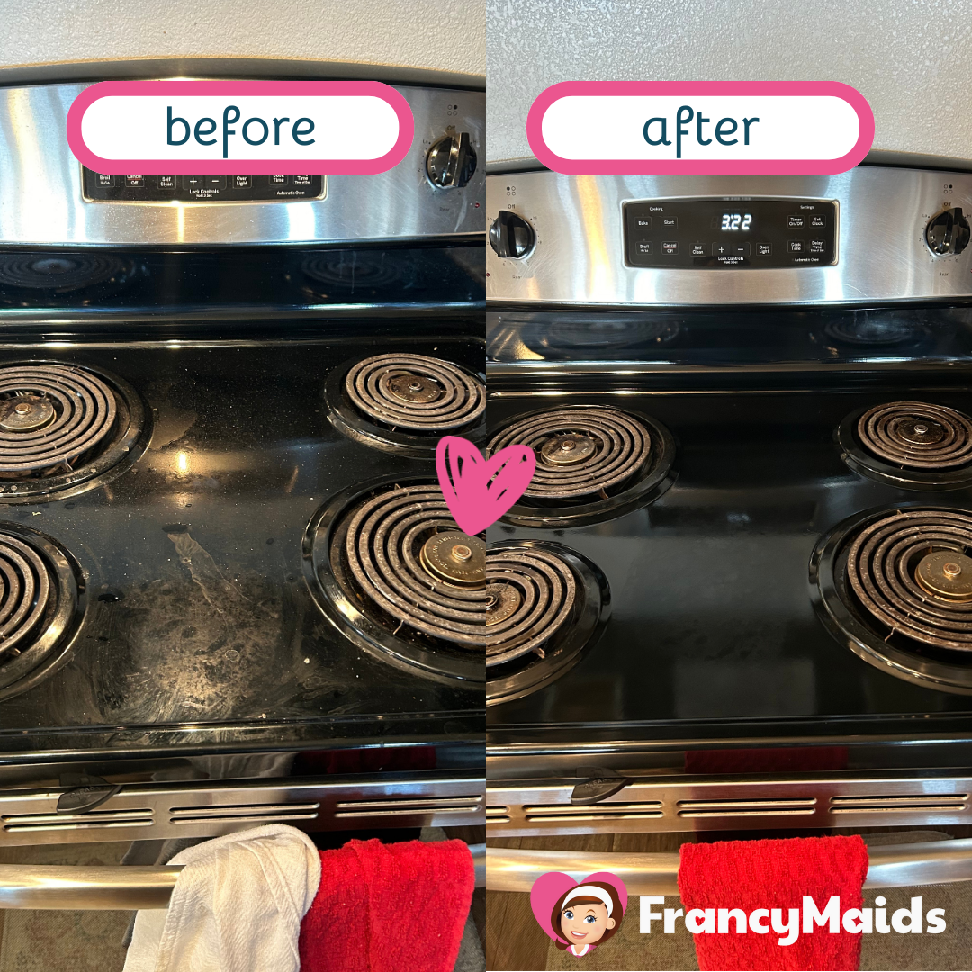 A before and after picture of a stove top oven