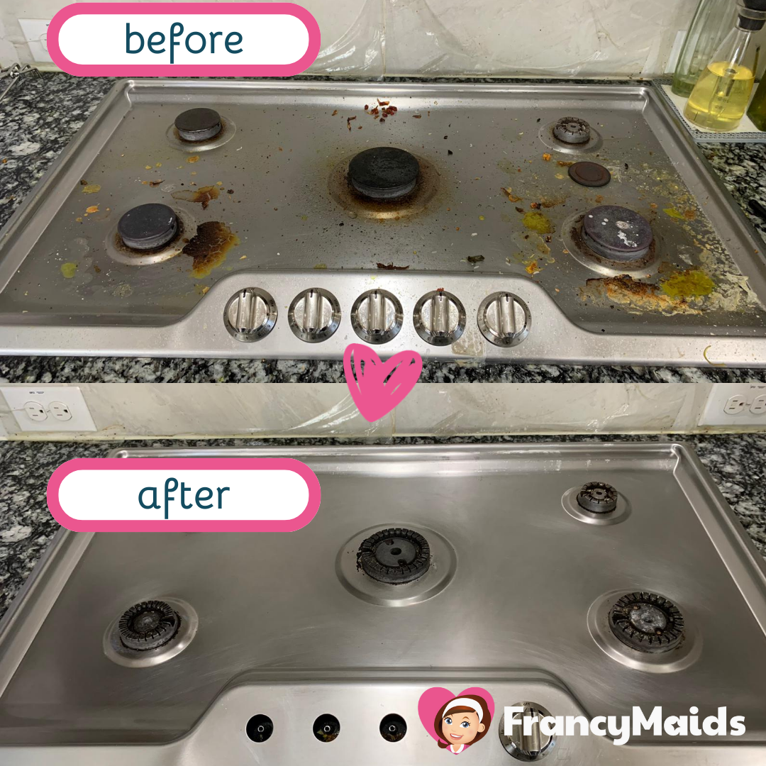 A before and after picture of a stove top oven