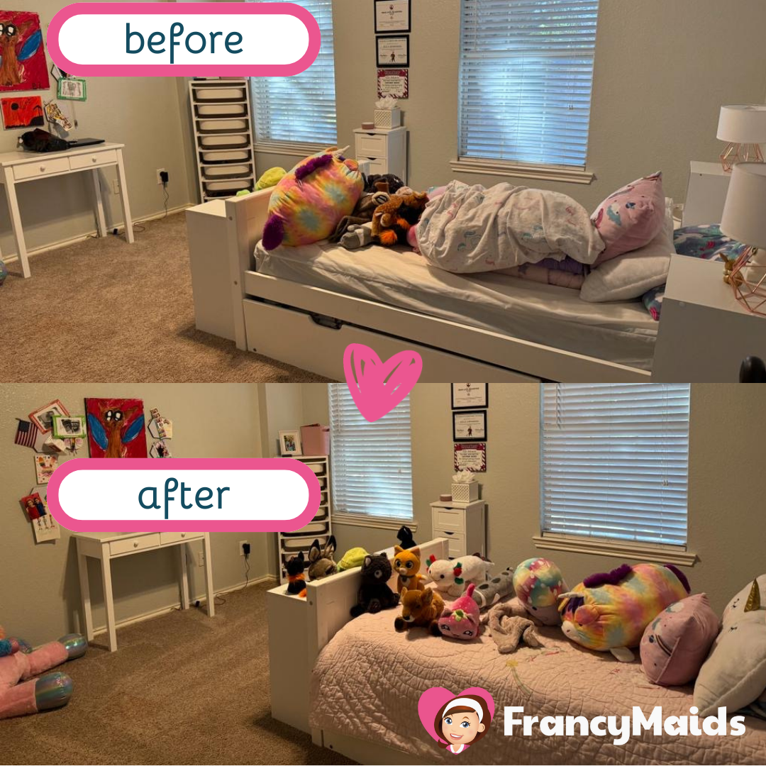 A before and after photo of a child 's bedroom