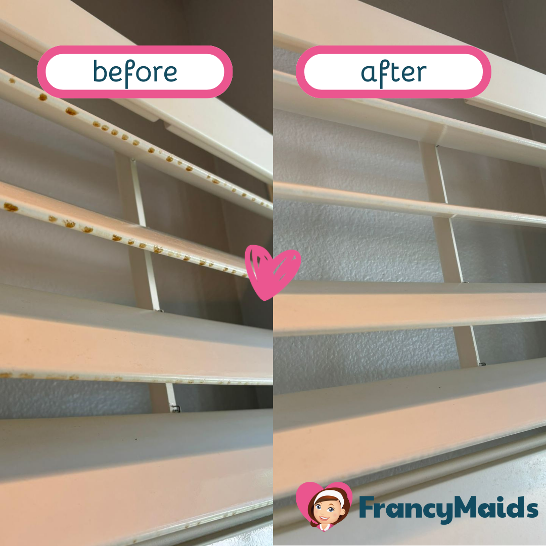 A before and after picture of a window blind