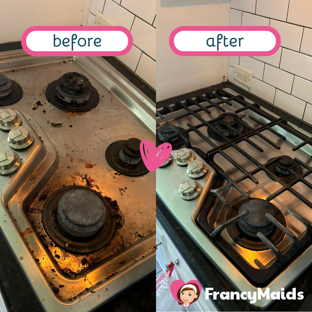 A before and after photo of a stove top oven