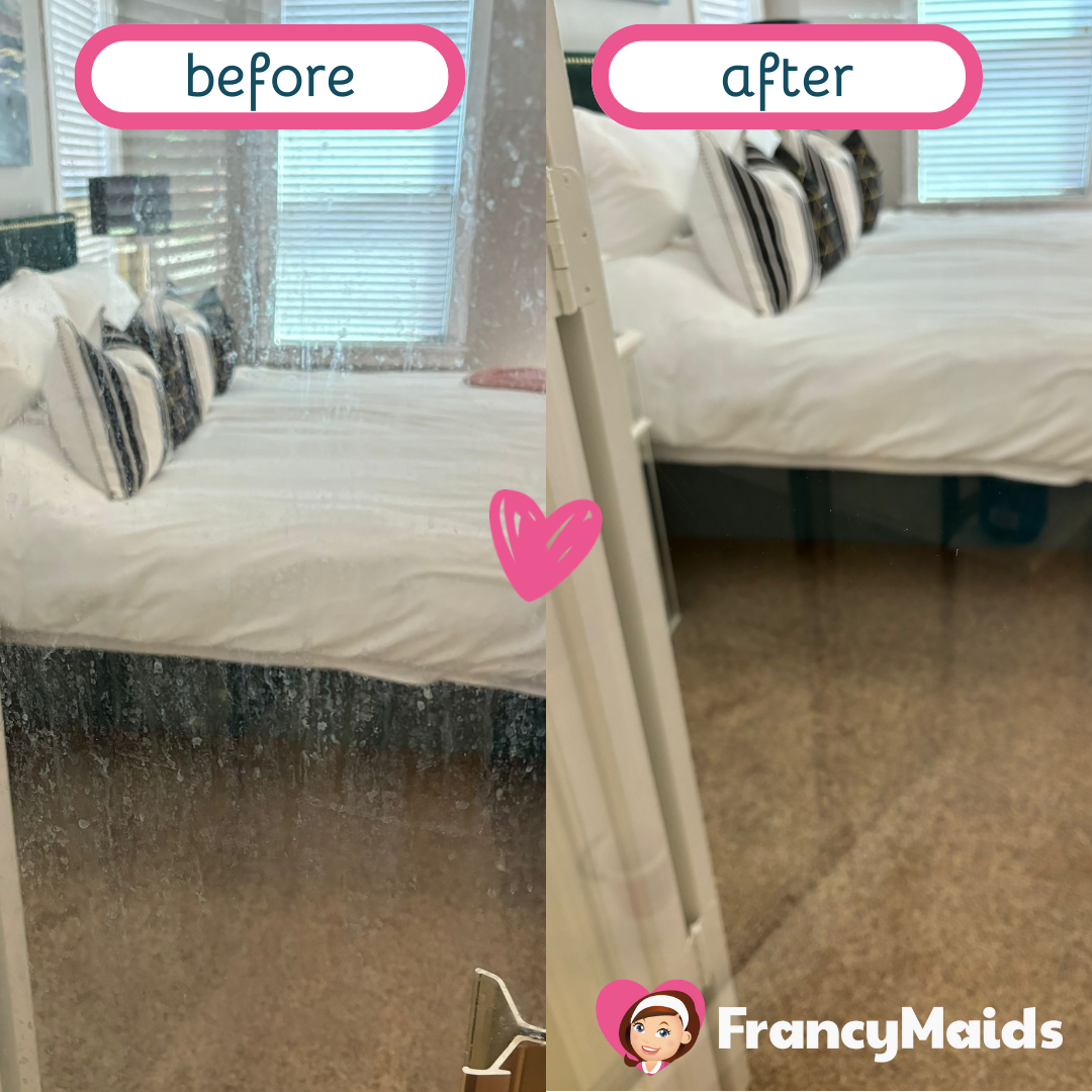 A picture of a bedroom before and after cleaning by francy maids