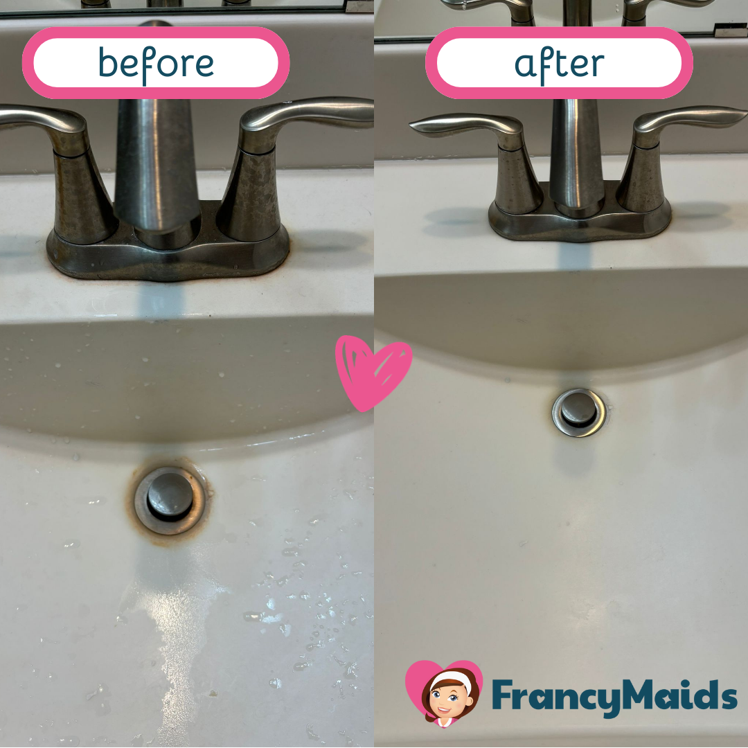 A before and after photo of a bathroom sink