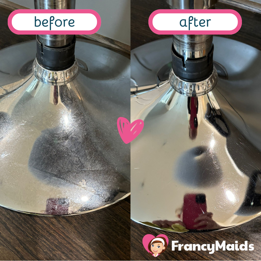 A picture of a chair before and after being cleaned by francy maids
