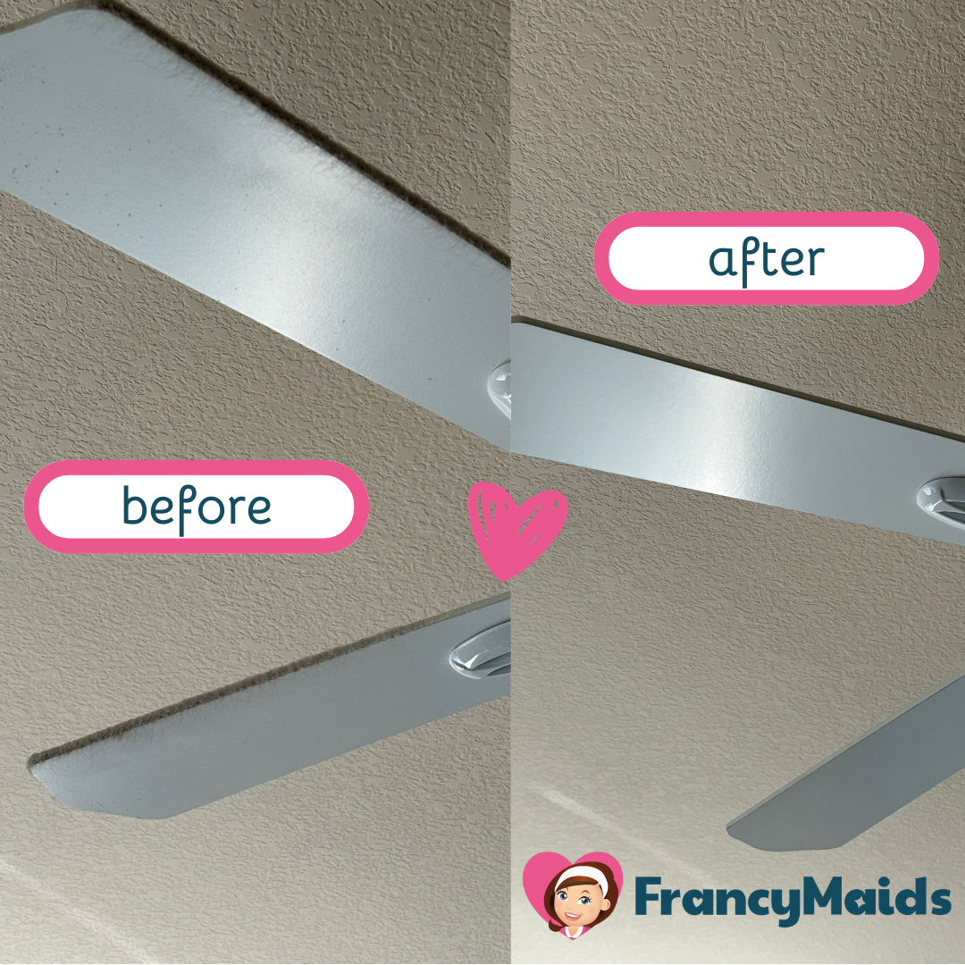 A before and after picture of a ceiling fan