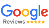 Google Reviews logo with the Google logo and five gold stars.