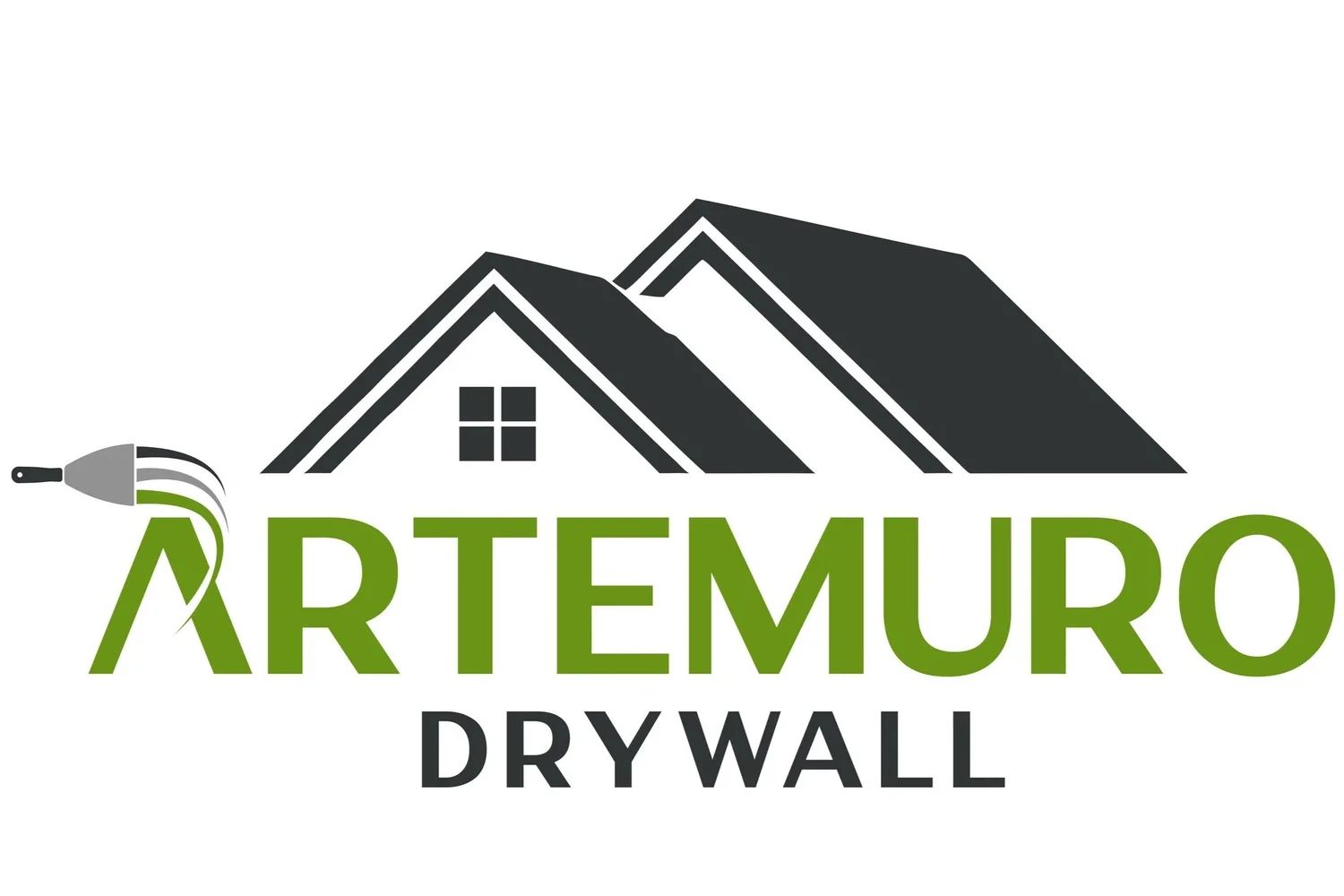 ARTEMURO Drywall logo with stylized black and green house roof icon