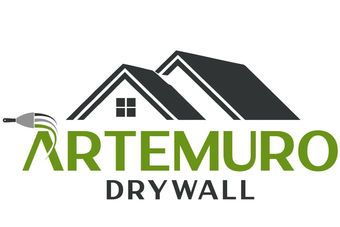 ARTEMURO Drywall logo with stylized black and green house roof icon