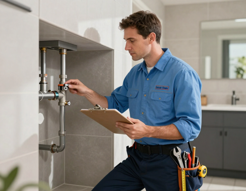 Licensed plumber reviewing work