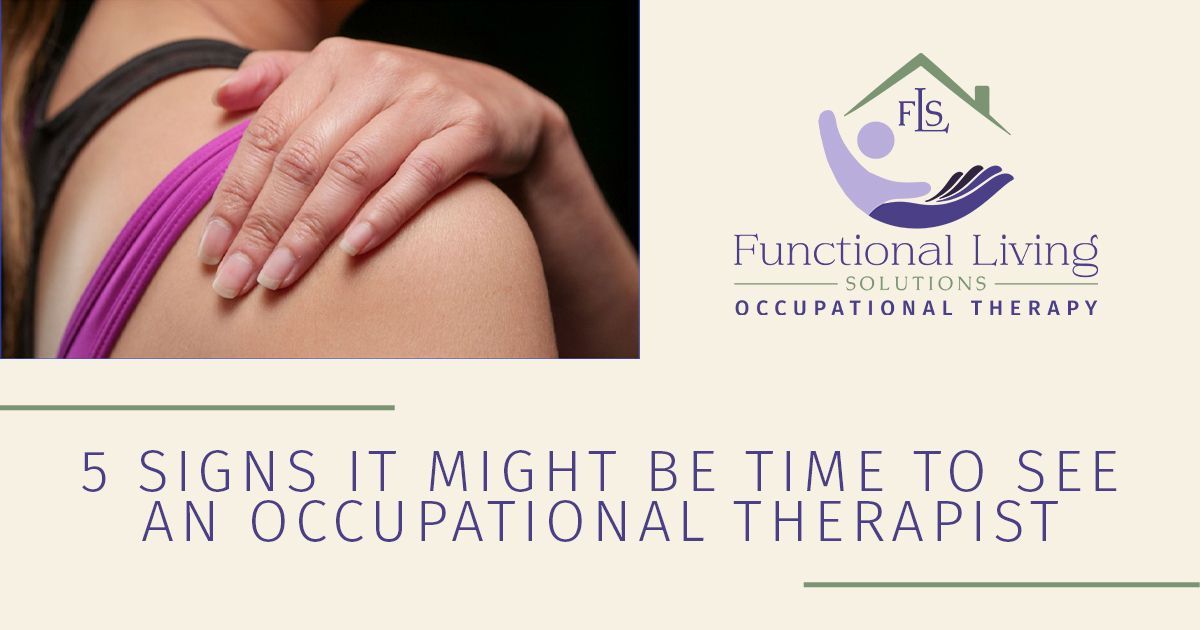 Blog cover: woman holding shoulder in pain with blog title and Functional Living Solutions logo