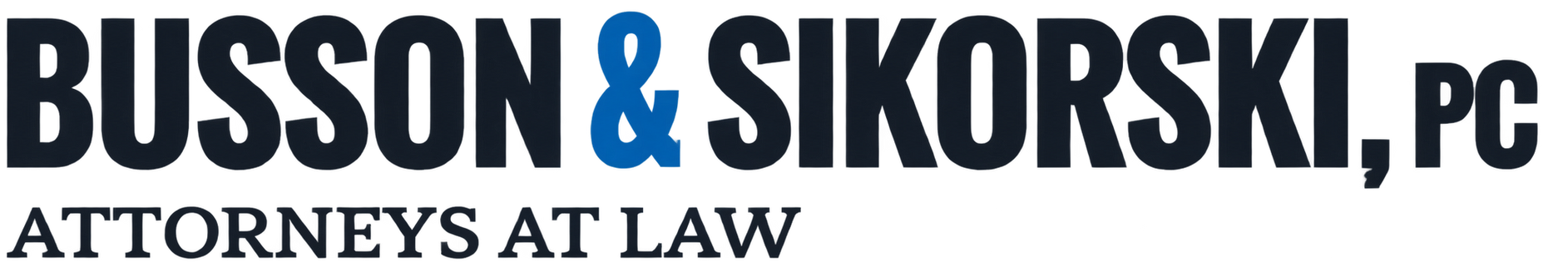 BUSSON & SIKORSKI, PC attorneys at law logo in black and blue text