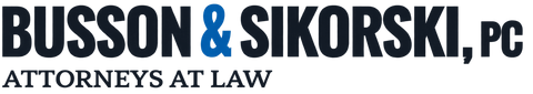 BUSSON & SIKORSKI, PC attorneys at law logo in black and blue text