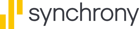 Yellow and white synchrony logo with a series of vertical lines.