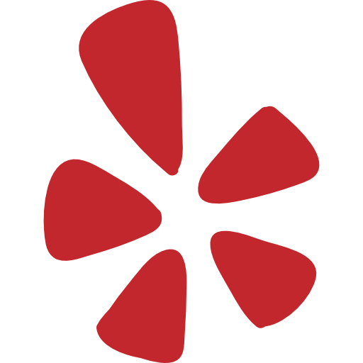 Red Yelp logo: a stylized, radiating flower-like shape.
