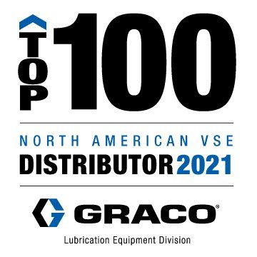 Graco 2021 Top 100 North American VSE Distributor award logo in black, white, and blue.