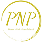 Gold circular PNP logo with “Basque in Posh N leave Polished” text on white background