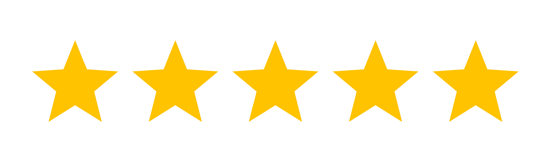 Five gold stars in a horizontal row on a white background