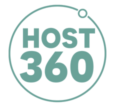Teal HOST 360 logo inside a thin circle on a white background