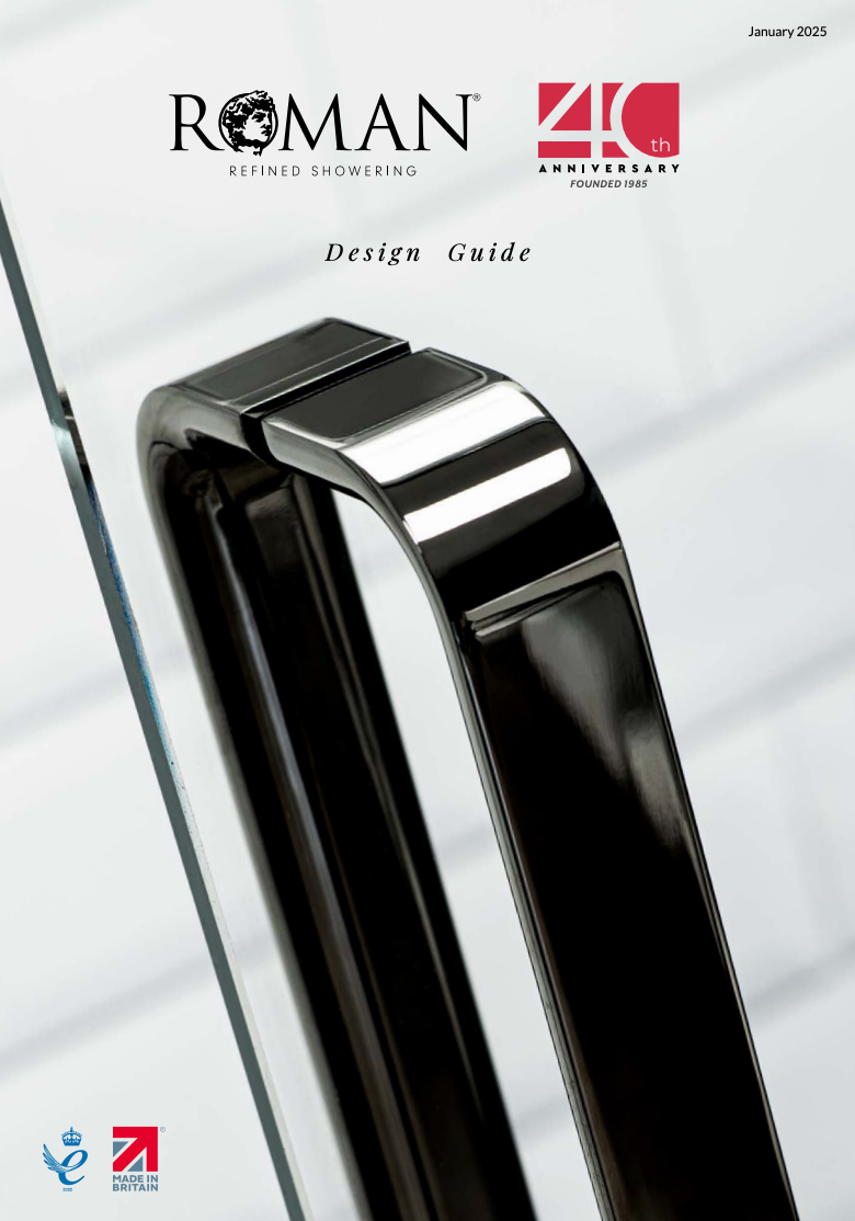 Roman 40 Design Gate poster showing a glossy black modern gate handle on a white background