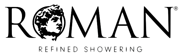 ROMAN logo with stylized globe in the O and tagline “Refined Showering”