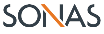 SONIAS logo in dark gray with an orange diagonal line through the N